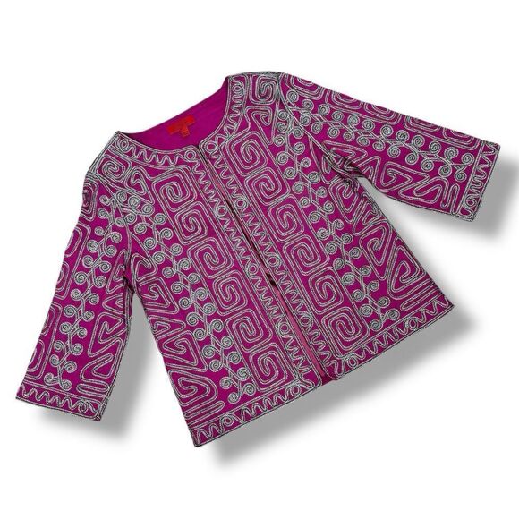 Joni B Braided Ribbon Design Ethnic Boho Crop Blazer Jacket Pink Black Small - Picture 13 of 13